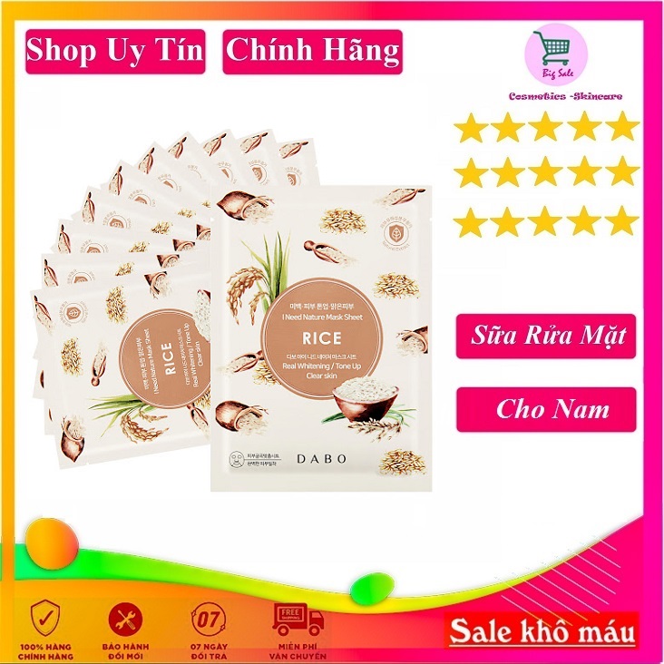 MIẾNG ĐẮP MẶT NẠ TINH CHẤT GẠO CAO CẤP – DABO I NEED NATURE RICE Trắng Sáng Da, Khử Dầu, Sạch Nhờn.