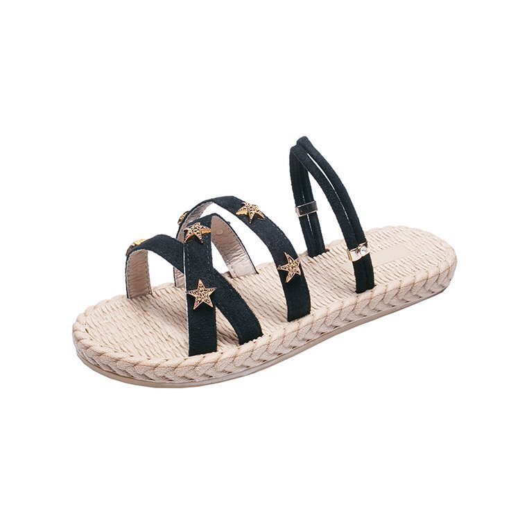 [Hoàn tiền 15%]Dép Sandal nữ đế bằng quai mảnh đính đinh da lộn êm chân đi được 2 kiểu-SB17