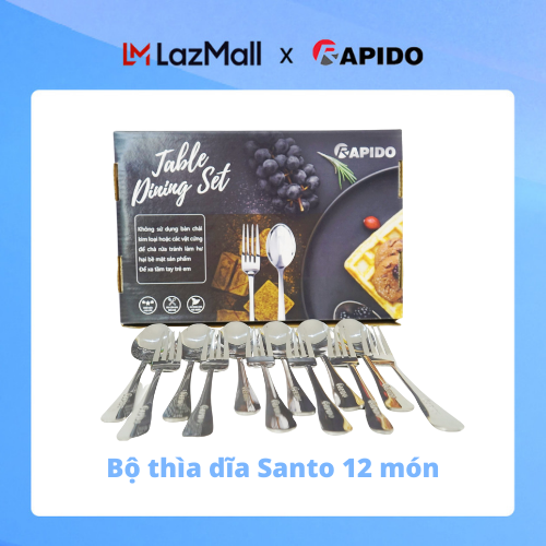 Bộ 12 thìa dĩa Santo Rapido món sang trọng chất liệu ionx cao cấp