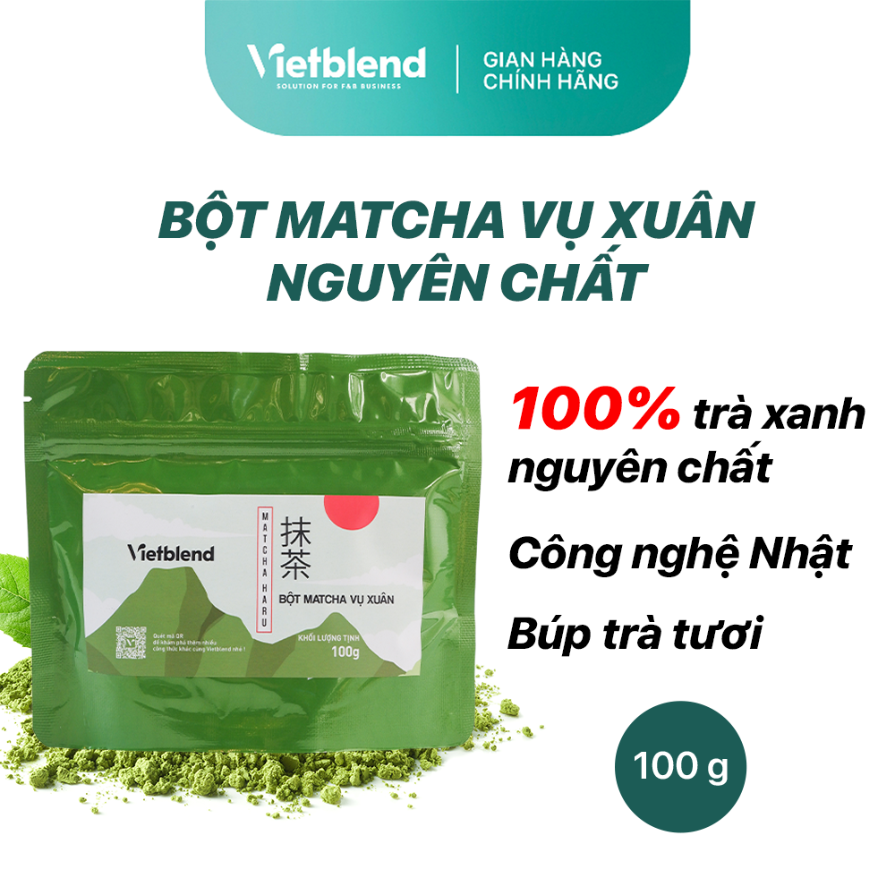 Bột matcha trà xanh nguyên chất vụ xuân vietblend túi 100g