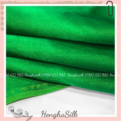 Vải lụa tơ tằm vạn phúc trơn màu xanh lá cây green - vải may áo dài - khổ 90cm - lụa hồng hà