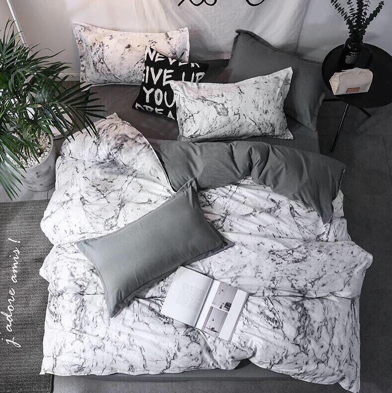 Bộ chăn ga gối phong cách Hàn Quốc vân đá bo chun đủ kích thước