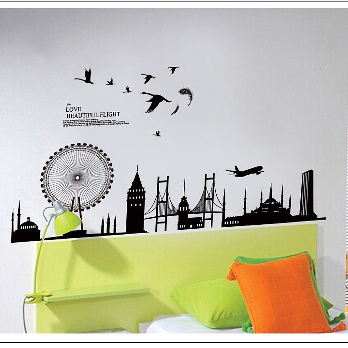 Decal dán tường Thành phố tươi đẹp Tranh dán tường thành phố đêm 3D đen trắng độc đáo
