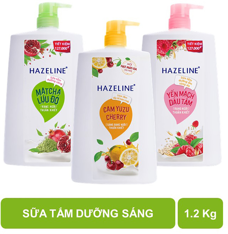 [HSD: T2.2026] Sữa tắm dưỡng thể trắng da Hazeline (Yến mạch & dâu tằm, matcha & lựu đỏ, cam yuzu cherry)