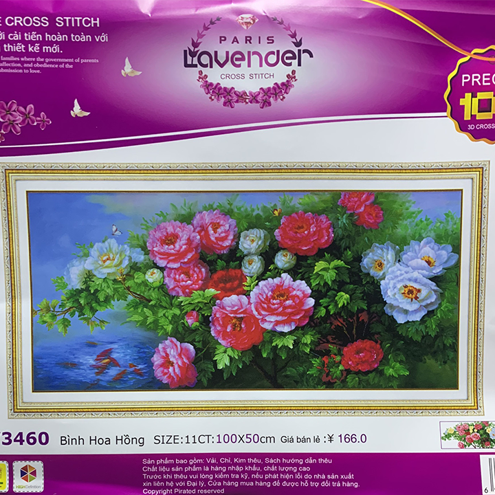 [HCM]Tranh thêu chữ thập hoa hồng khoe sắc LV3460 - kích thước 100 * 50