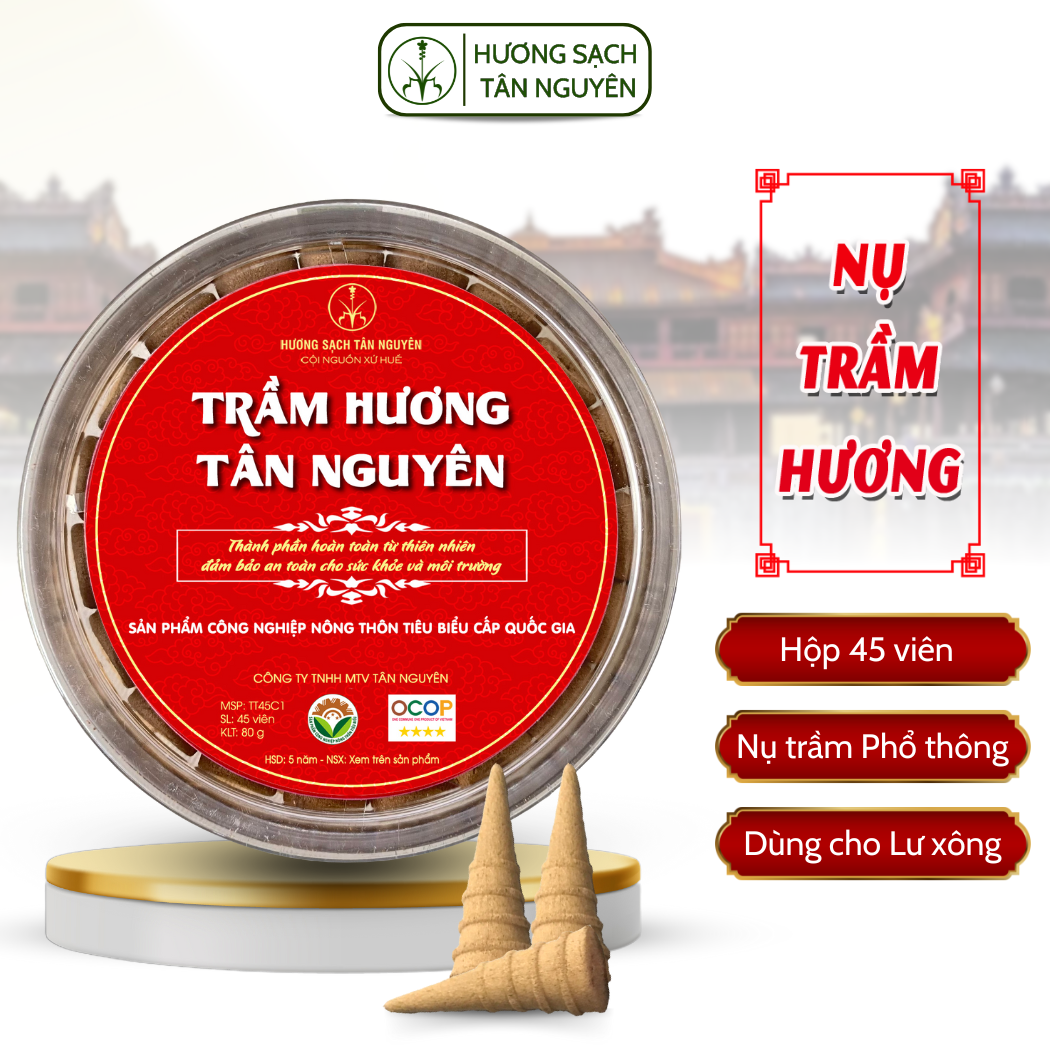 Nụ trầm hương Tân Nguyên, nụ trầm hương cao cấp, trầm hương xông nhà tự nhiên hộp 45 viên, nhang không hóa chất - Hương Sạch Tân Nguyên
