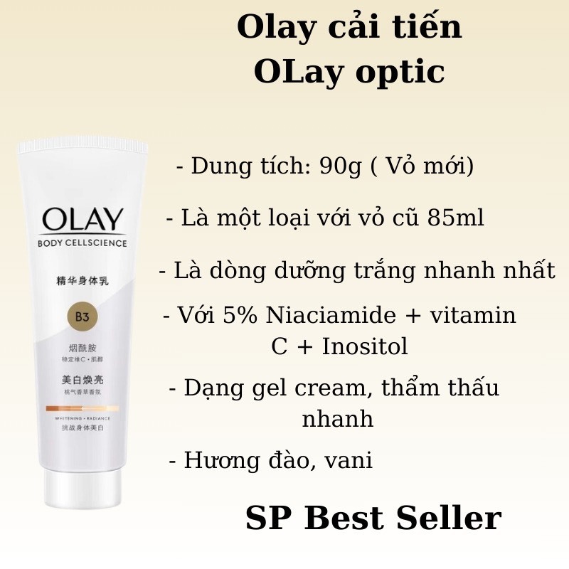 Sữa dưỡng thể Olay Body Cellscience B5 + Vitamin E Body Lotion 90gr Hỗ trợ làm trắng, làm sáng các đốm nâu, vết thâm trên da