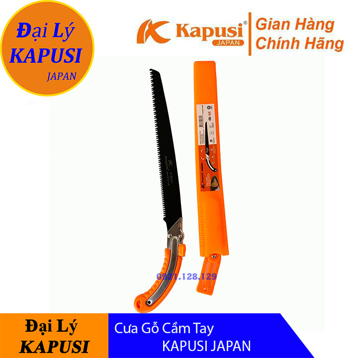 Cưa gỗ cầm tay, cưa cành lưỡi đen thép Nhật KAPUSI 350mm có bao đựng màu vàng