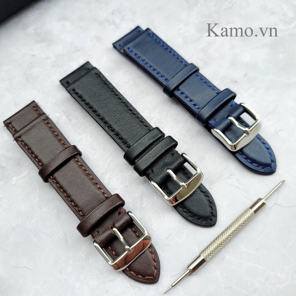 Dây đồng hồ da bò thật handmade - Khâu tay thủ công, dây da đồng hồ nam nữ size 22mm 20mm 18mm, quai đeo đồng hồ da bò