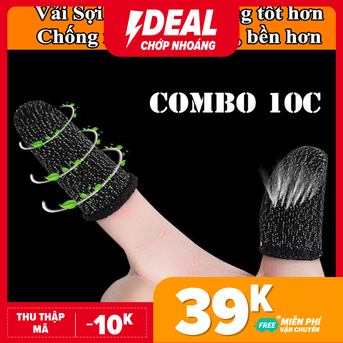 Combo 10 bao ngón tay chơi game mobile chống trơn trượt, mồ hôi, vải sợi bạc cao cấp - Thao tác dễ dàng, cảm ứng cực mượt - Găng tay chơi game- Bao đầu ngón tay chơi game