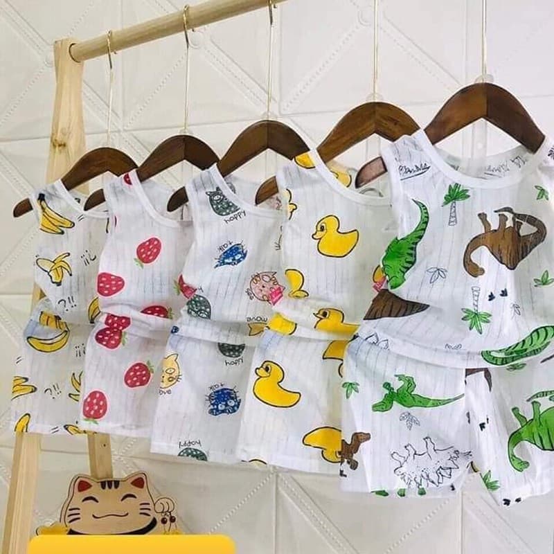 5 bộ ba lỗ vải cotton giấy cho bé 4-14kg