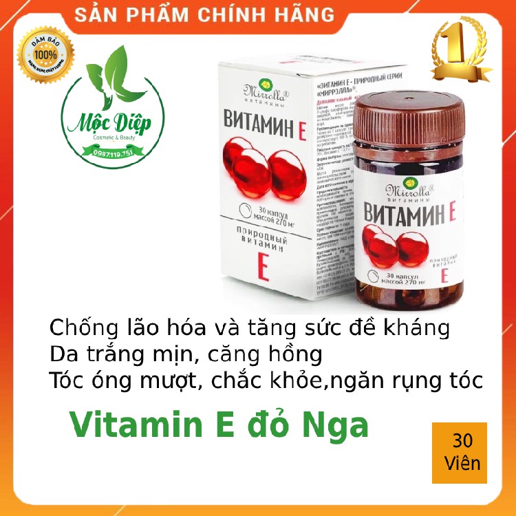 Viên Uống Trắng Da - bổ sung Vitamin E- Vitamin E Đỏ Của Nga Mirrolla (Hộp 30 viên)
