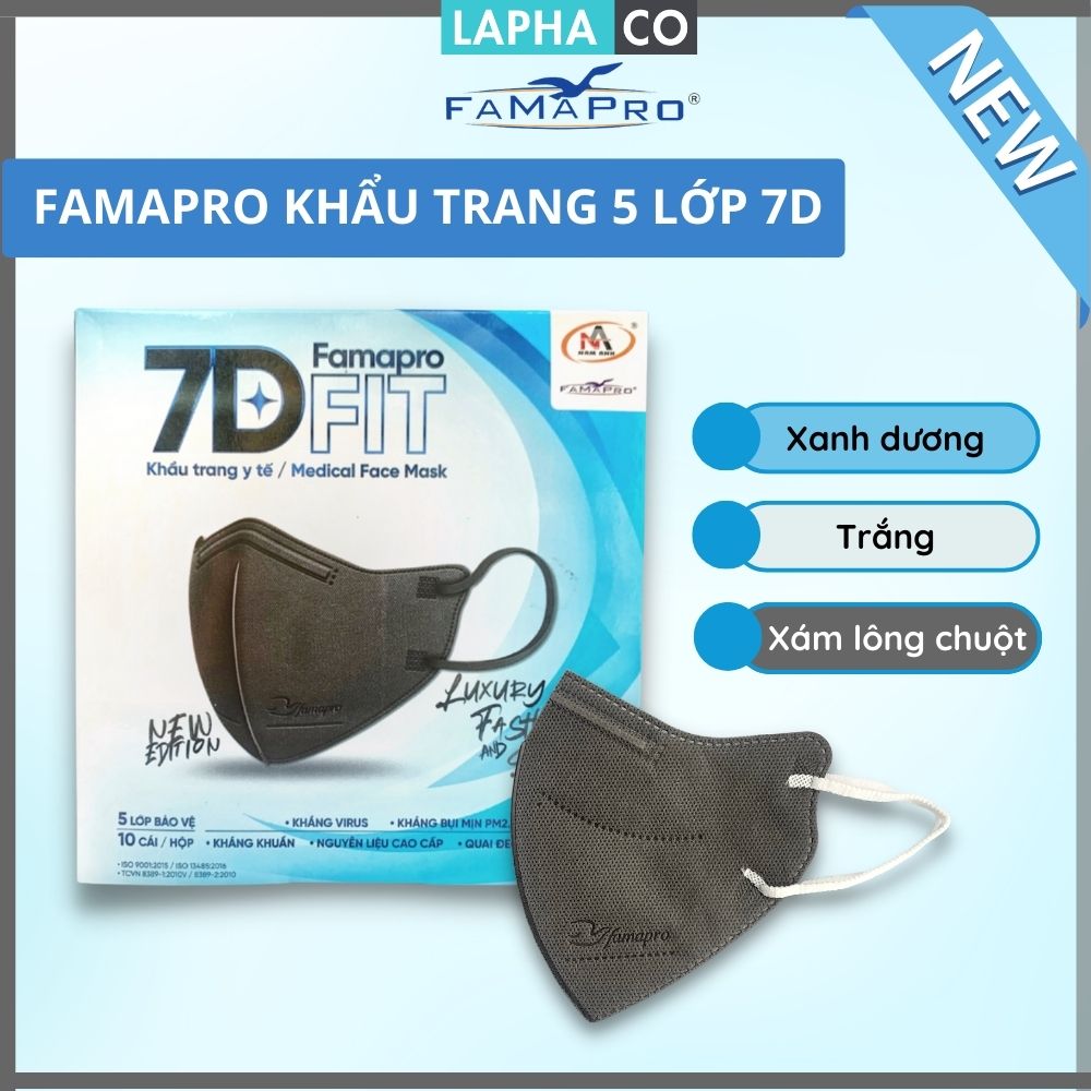 NEW - 7D - SIZE TO - Khẩu trang y tế kháng khuẩn Famapro 7D Fit 5 LỚP cao cấp