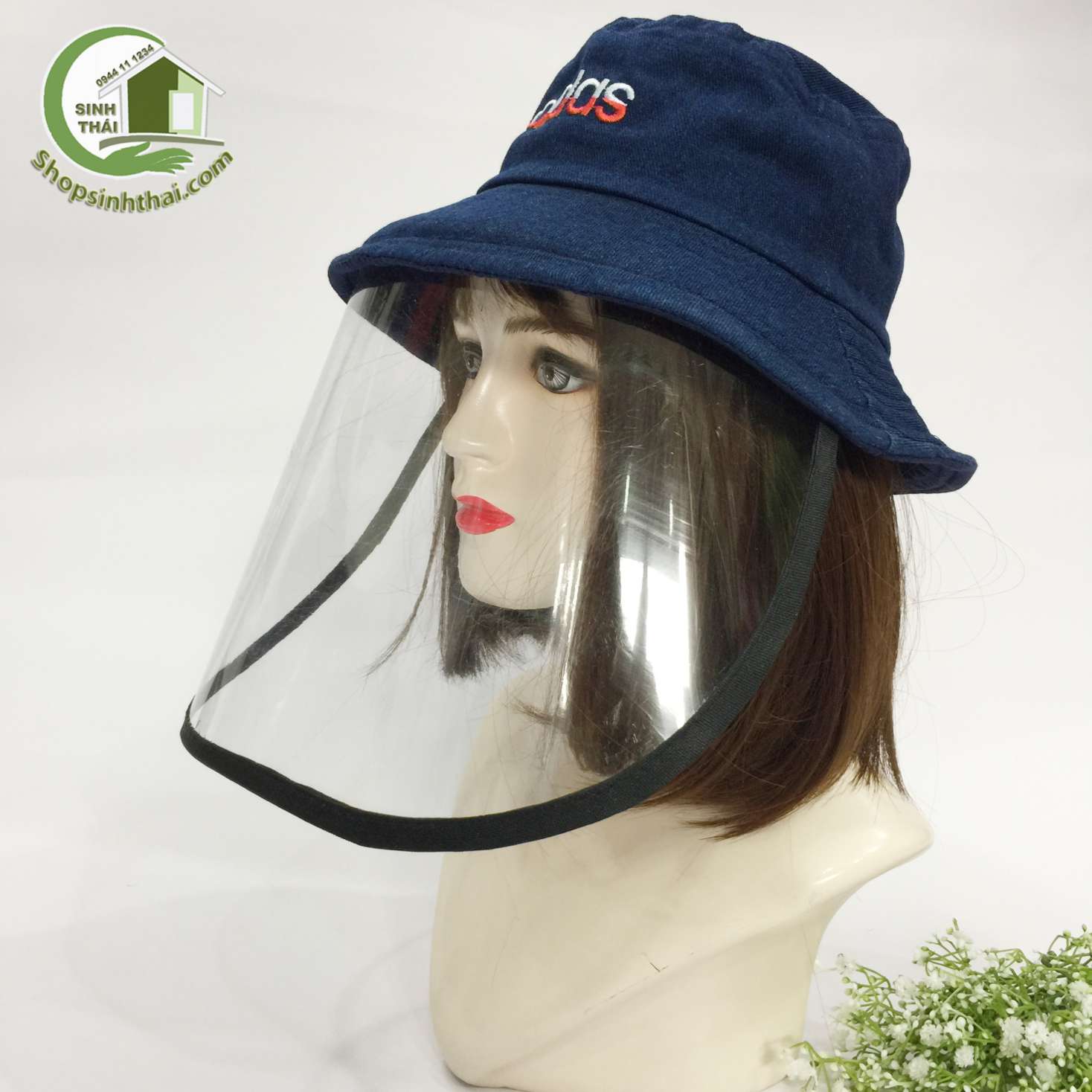 Nón mũ chống giọt bắn nước bọt nón có màn che chống bụi màu xanh đen