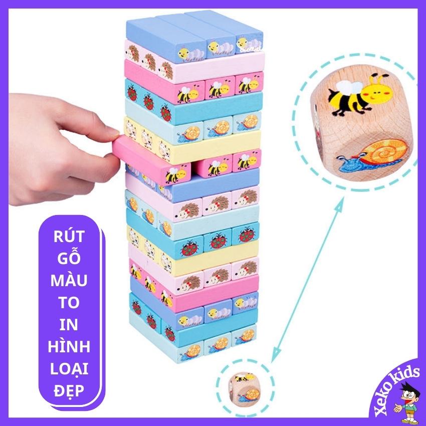 Đồ chơi trí tuệ trẻ em, trẻ con bộ rút gỗ màu in hình con vật, xếp hình thông minh bằng gỗ loại đẹp cho bé trai, gái 2 3 4 5 6 7 8 tuổi