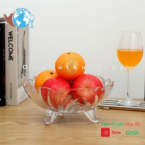 Đĩa mứt khay hoa quả/ Bát thả hoa 3 chân thủy tinh hàng chất lượng cao