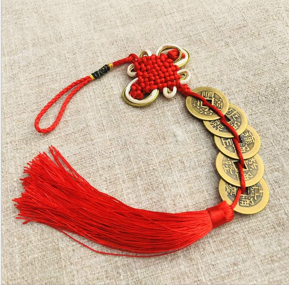 Dây xu ngũ đế phong thủy may mắn chiêu hút may mắn hóa giải điềm xấu chuỗi đồng tiền may mắn, tiền xu ngũ đế
