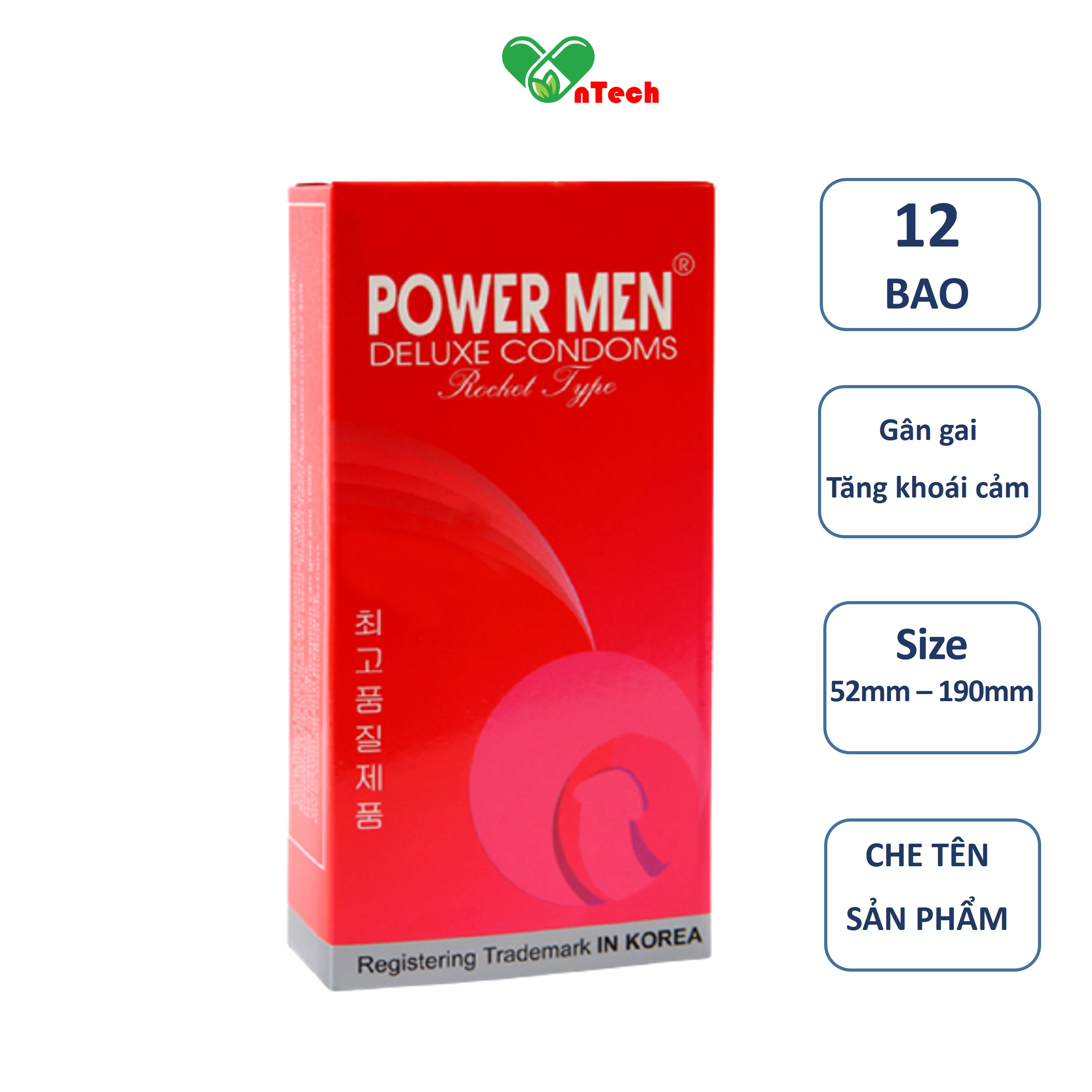 Bao cao su power men rocket type gân gai tăng khoái cảm hộp 12 chiếc