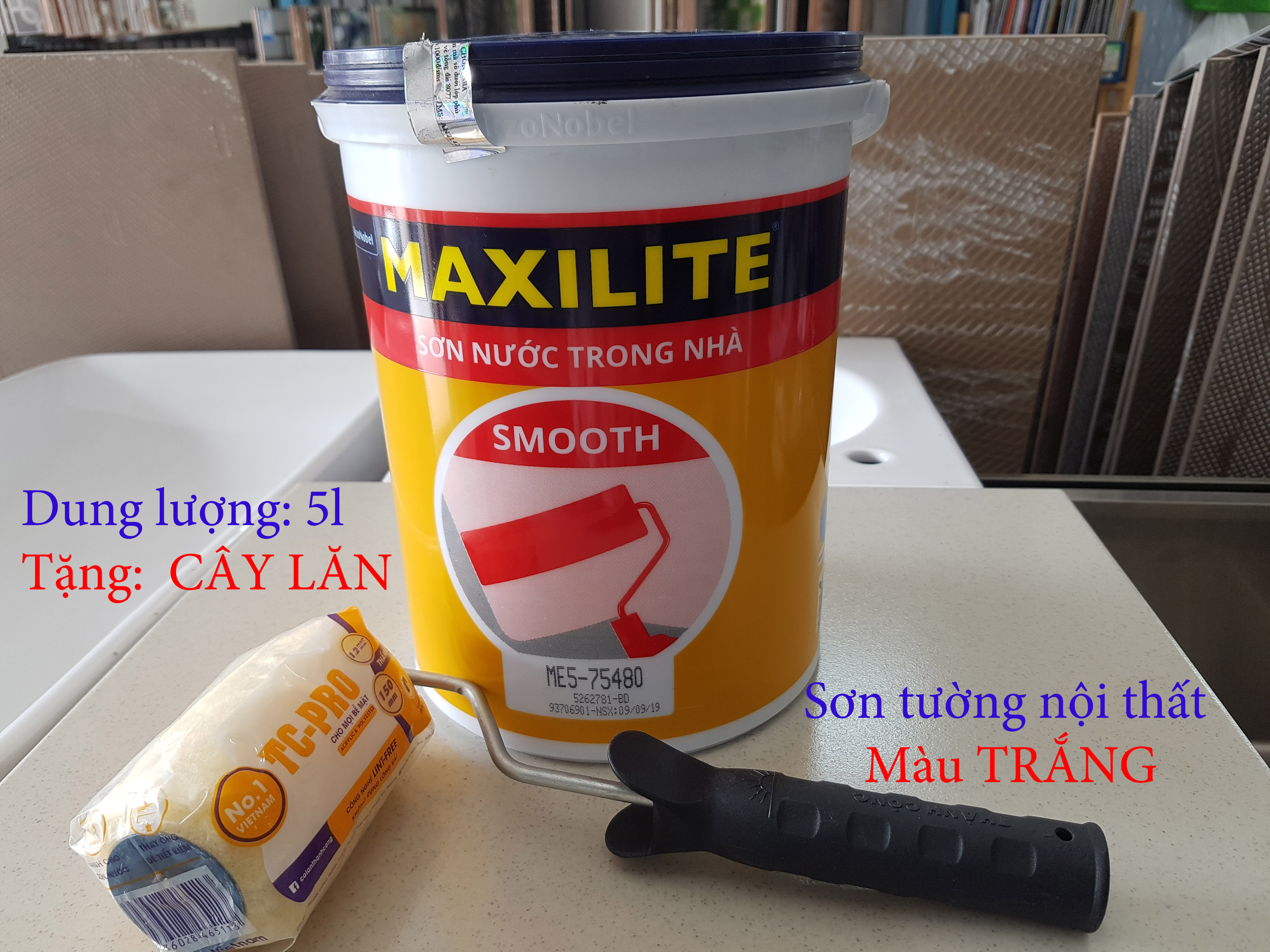 [TẶNG CÂY LĂN] Sơn tường nội thất Maxilite Smooth, màu trắng, 5 lít, bề mặt nhẵn mịn, giá tốt, chất lượng tốt