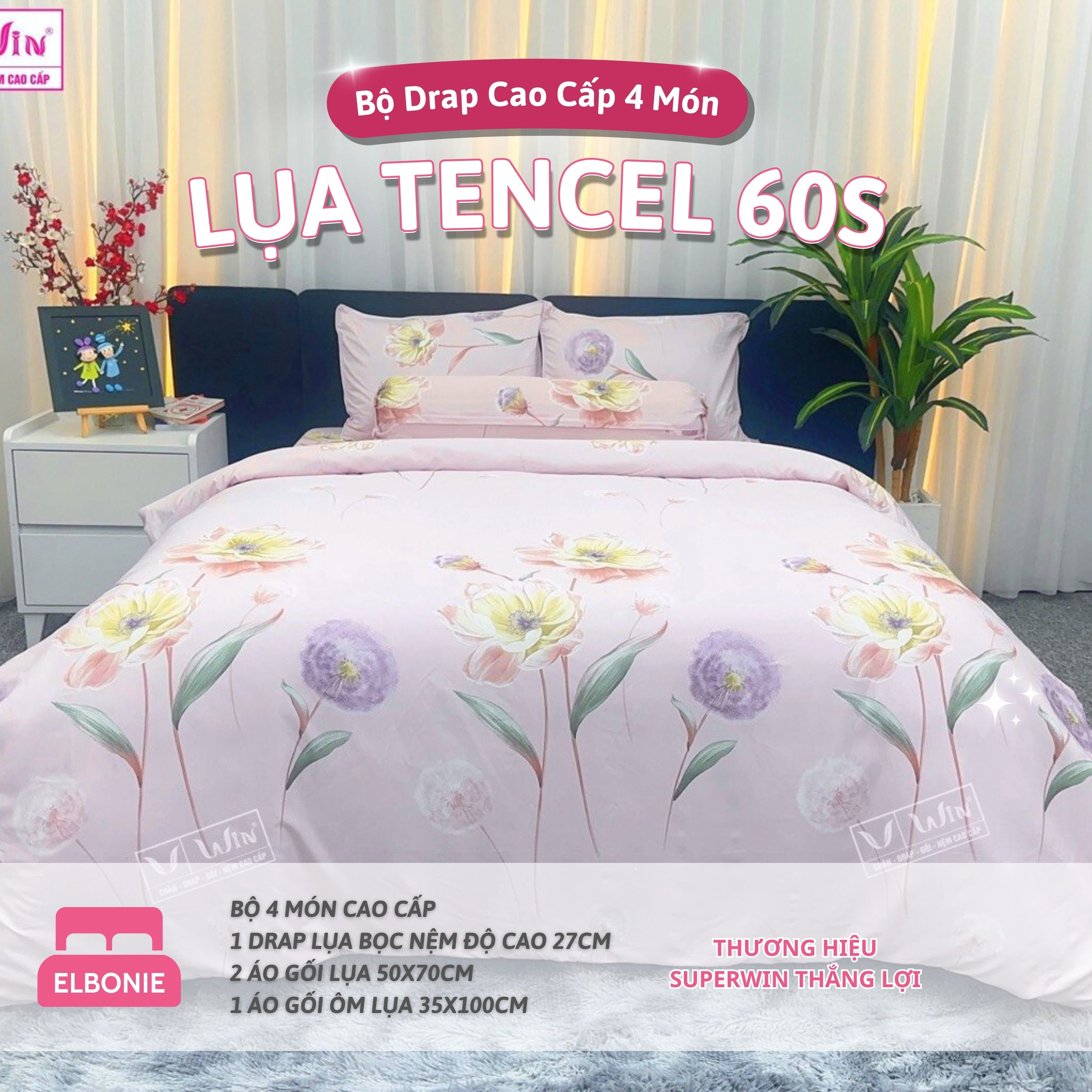 Bộ Drap Tencel Lụa Cao Cấp Super Win Thắng Lợi Chính Hãng - CHĂN - DRAP - GỐI - NỆM - CAO CẤP Lụa Tencel 60s cực kì mát mịn Chăn chần bông siêu êm ái