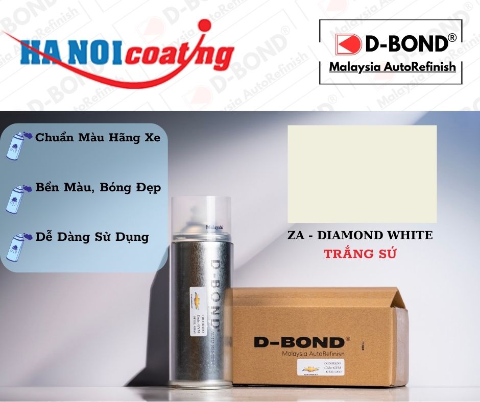 Sơn Xịt Xóa Vết Xước Ô TÔ FORD FIESTA Màu TRẮNG SỨ Code ZA - DIAMOND WHITE Chính Hãng D-BOND Chất Lượng Cao