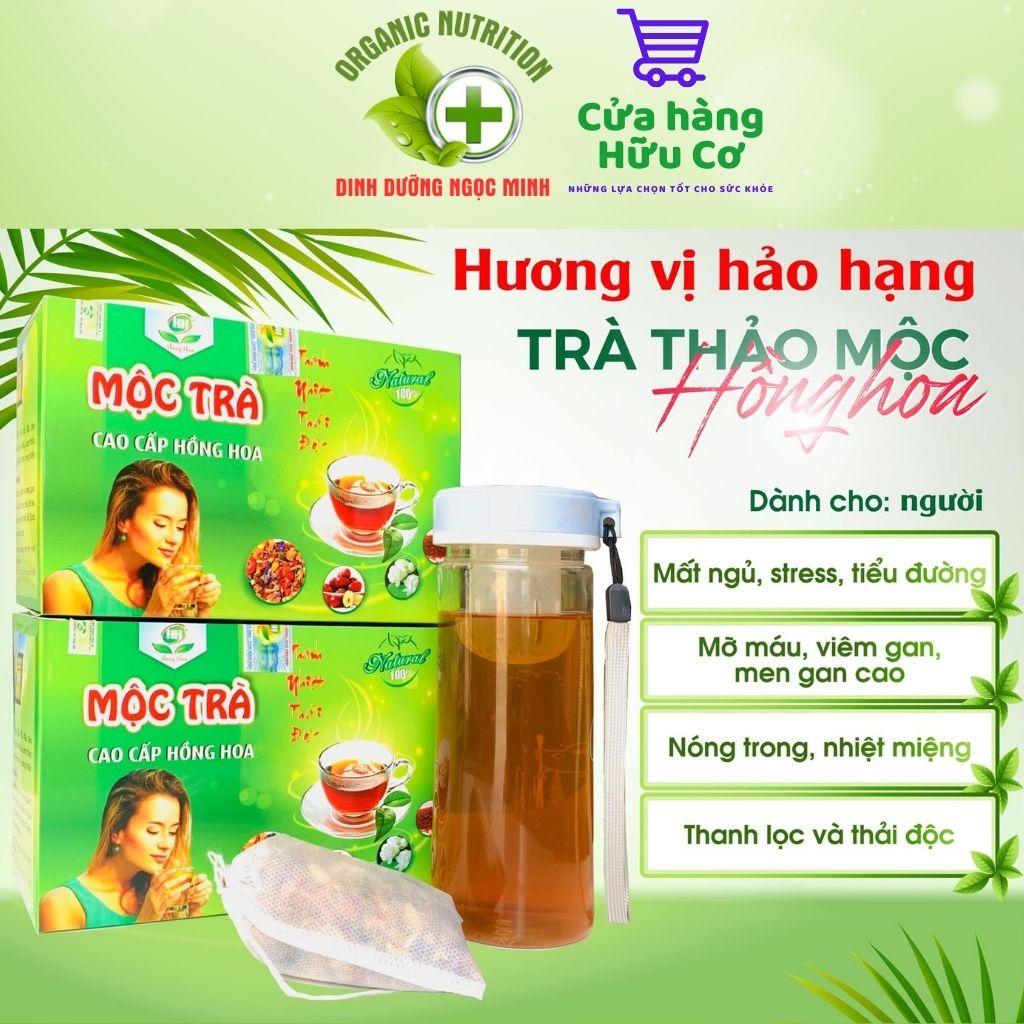 Mộc trà Hồng Hoa organic care - 16 vị thảo mộc cao cấp. Giảm stress, lo âu, mất ngủ hộp 30 gói