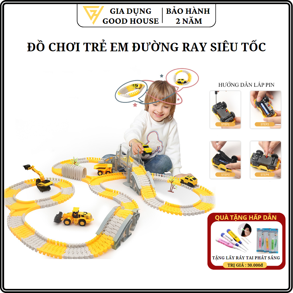 Đồ chơi trẻ em, bộ đồ chơi lắp ghép đường ray ô tô, tàu hỏa kích thích khả năng sáng tạo và phát triển tư duy trẻ nhỏ.