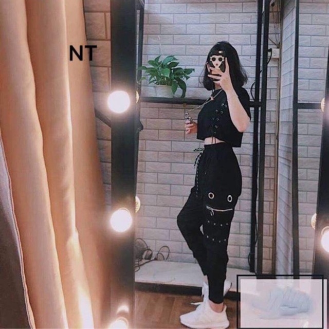 Sét bộ rẻ vô địch áo croptop ozê + quần túi khoá hk9999