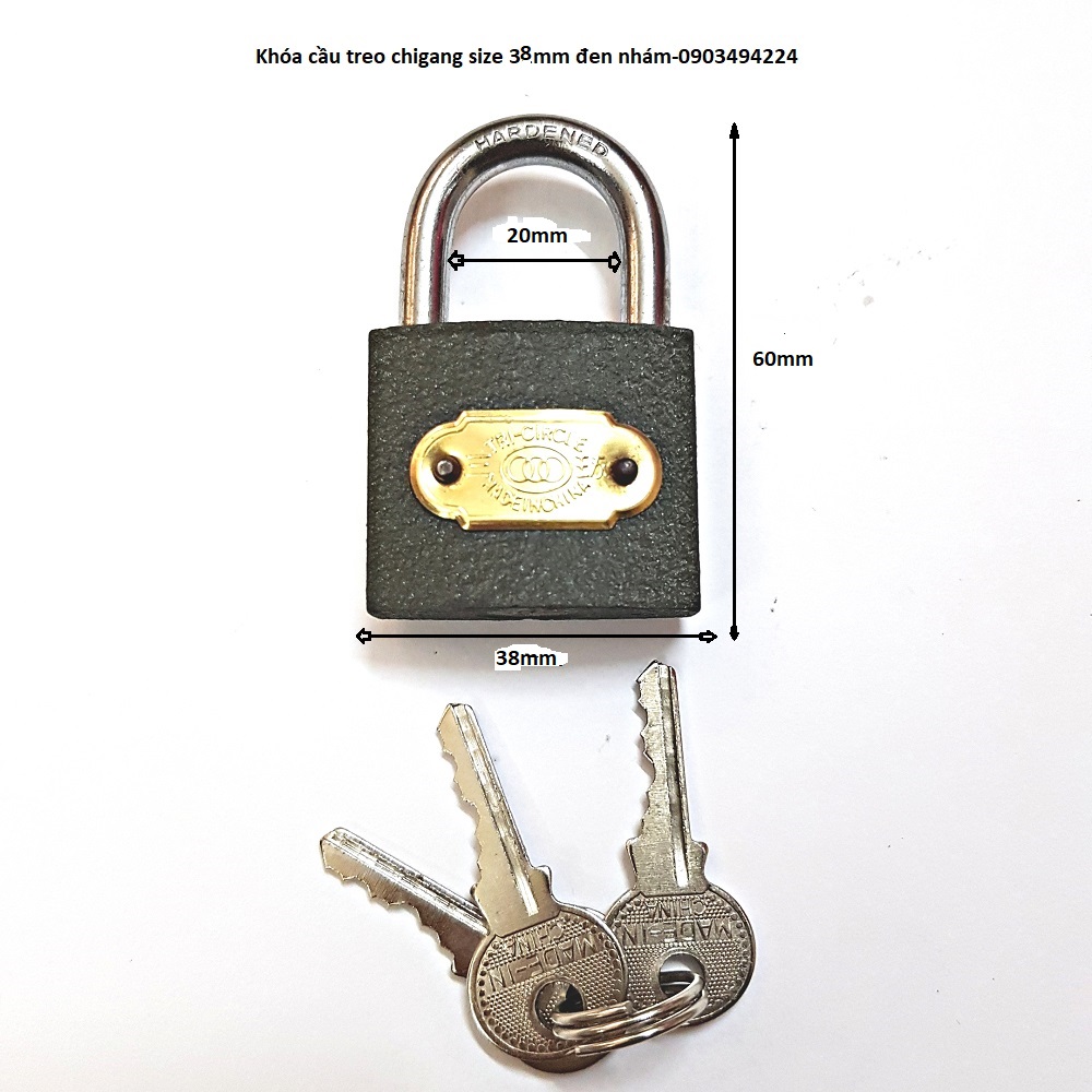 Ổ khóa treo gang nhám đen size 32mm-38mm