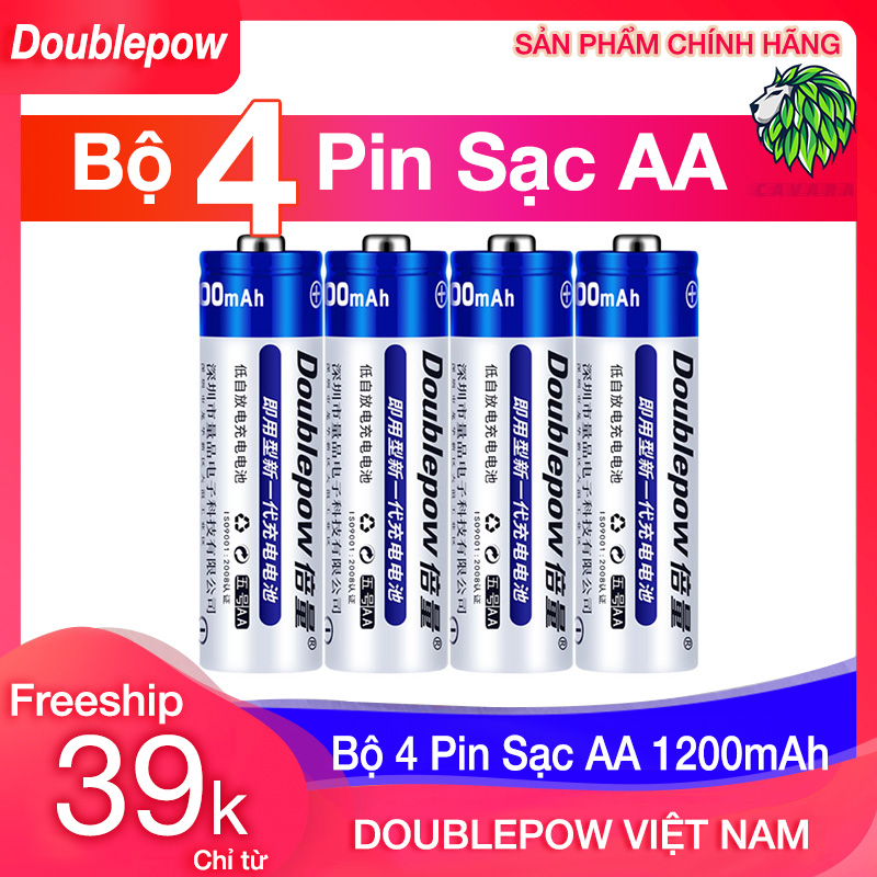 Bộ 4 Pin Sạc AA 1200mAh Doublepow (hàng chính hãng) Pin Sạc Micro Không Dây - Pin Đồ Chơi Điện Tử - Pin Tiểu Sạc Dung Lượng Cao - Pin Micro Loa Kẹo Kéo - Pin Chuột Không Dây