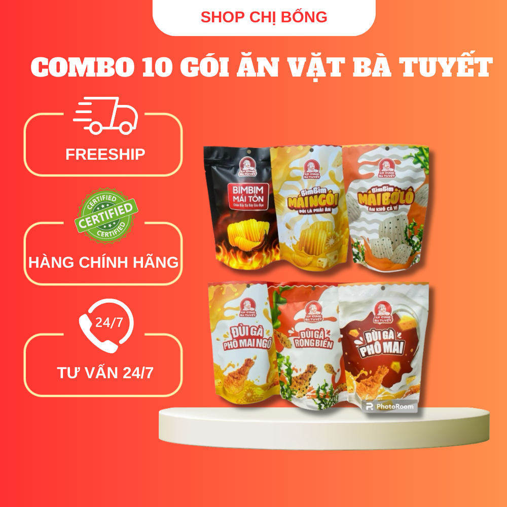 combo 10 gói snack ăn vặt mái tôn, đùi gà , mái bờ lô ăn vặt cùng bà tuyết
