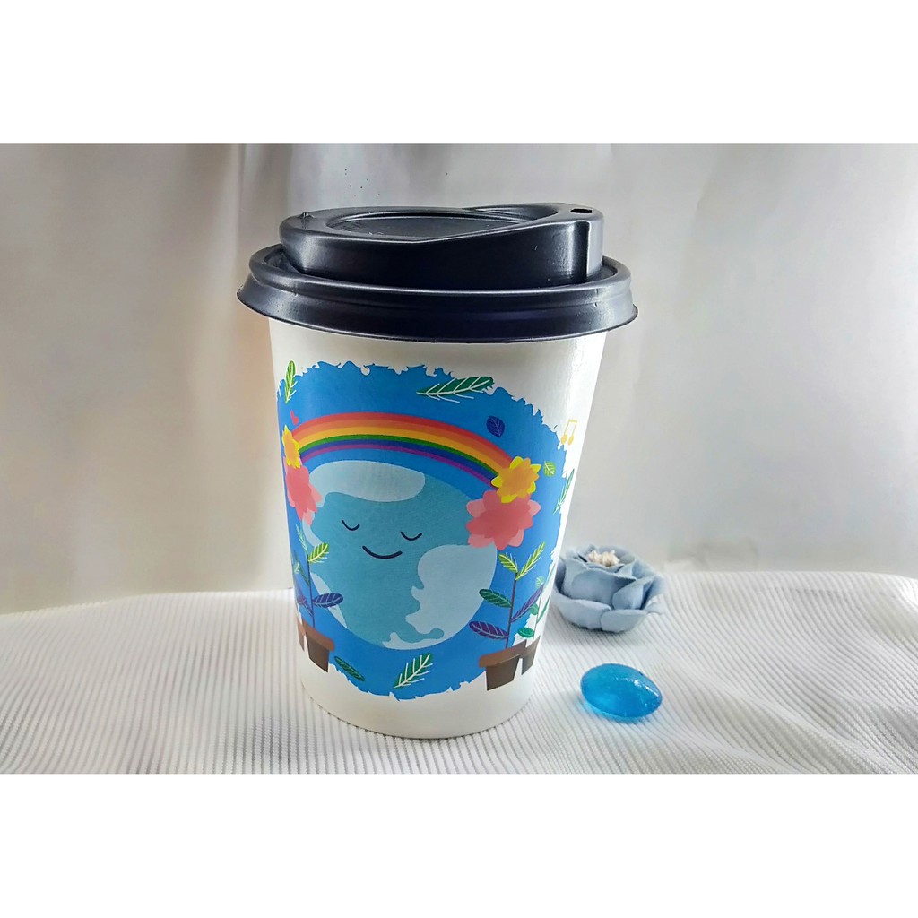 50 Ly Giấy In Hình Bảo Vệ Môi Trường 14oz – 360ml Có Nắp | Ly giấy cafe | Ly giấy đựng cà phê | Cốc giấy | Cốc giấy cafe
