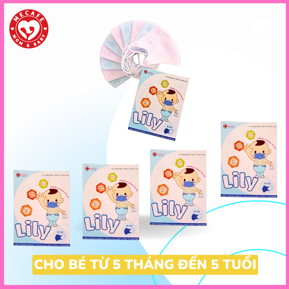 Combo 5 Hộp khẩu trang trẻ em chống bụi diệt khuẩn Lily - Cho bé từ 5 tháng đến 5 tuổi
