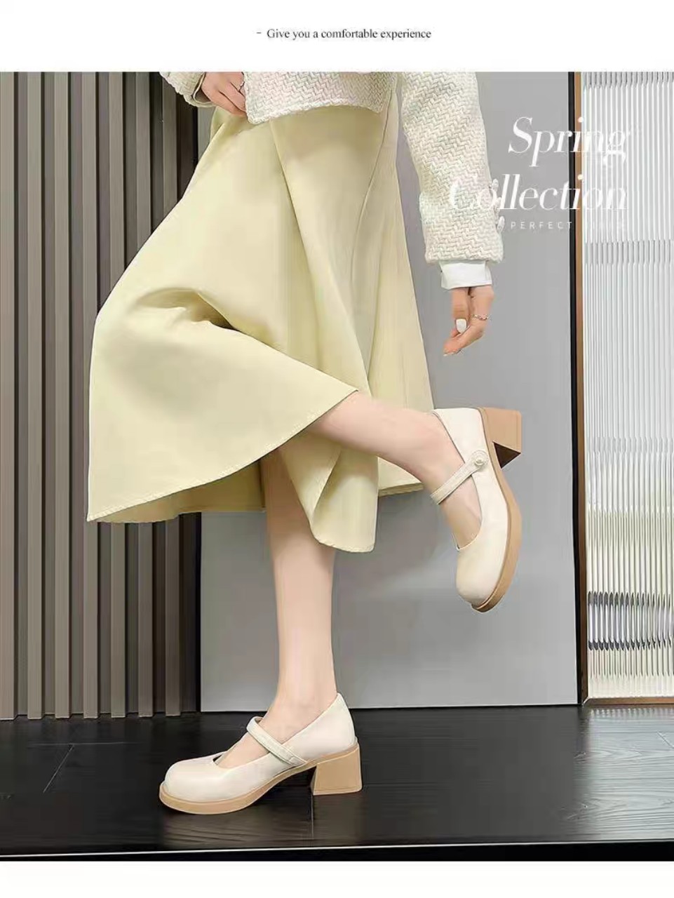Giày búp bê đế boot cao 4cm quai dán đính ngọc