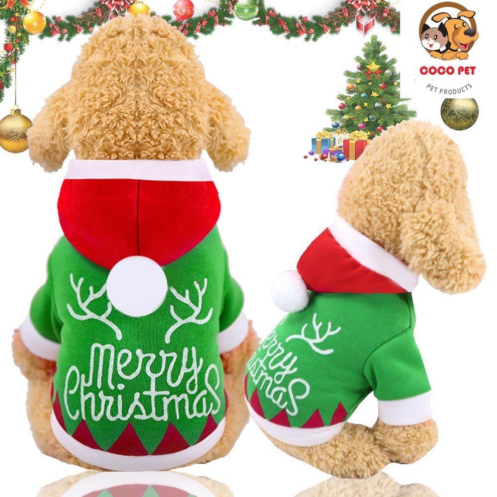 Áo noel - merry chrisymas dành cho chó mèo có mũ siêu xinh - quần áo chó mèo