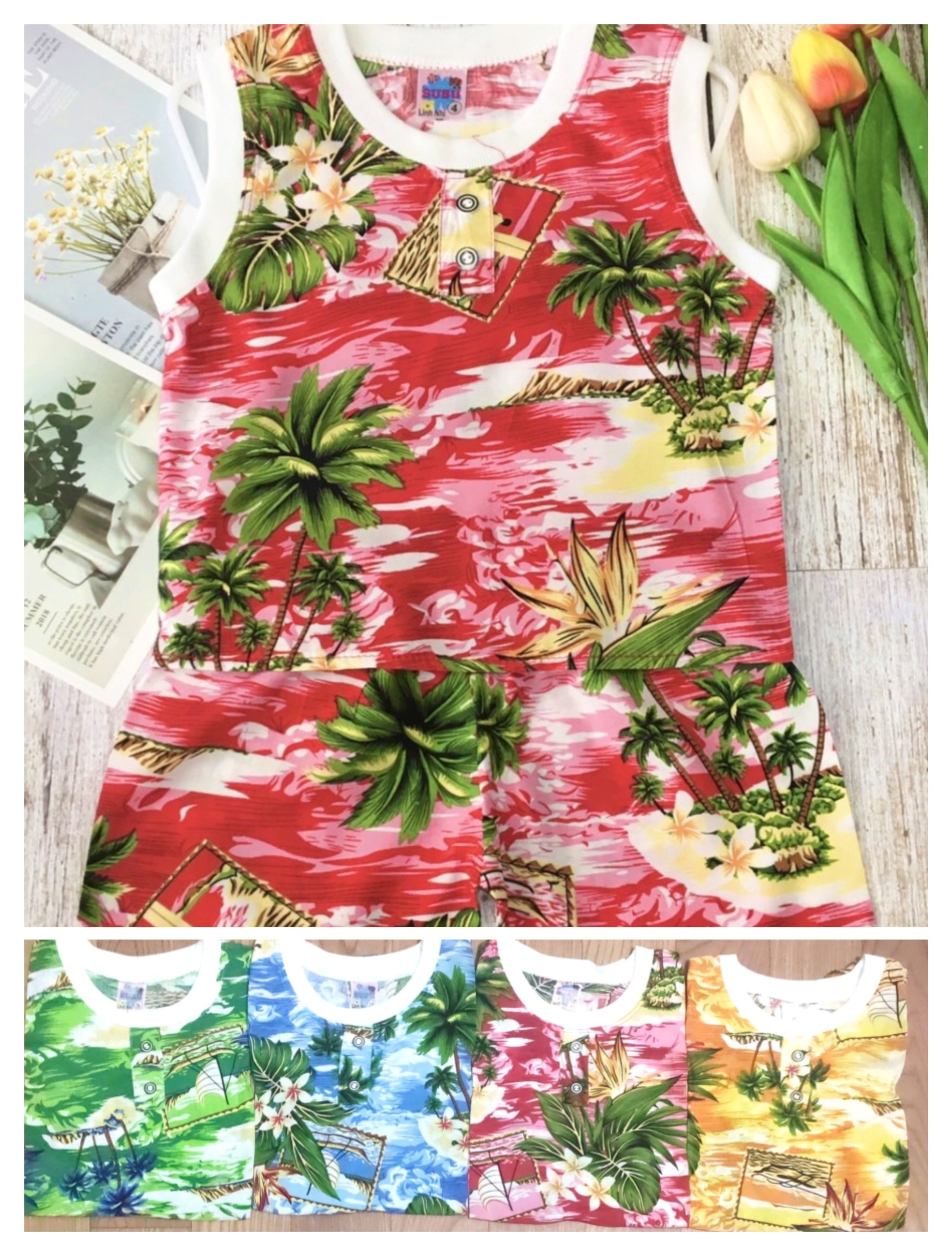 Bộ tole sát nách họa tiết dễ thương bé
