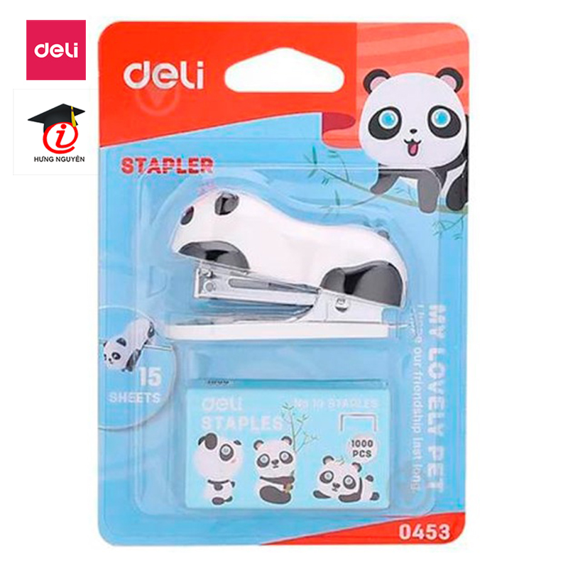Bấm kim/ dập ghim panda + kèm 1 hộp ghim deli 0453