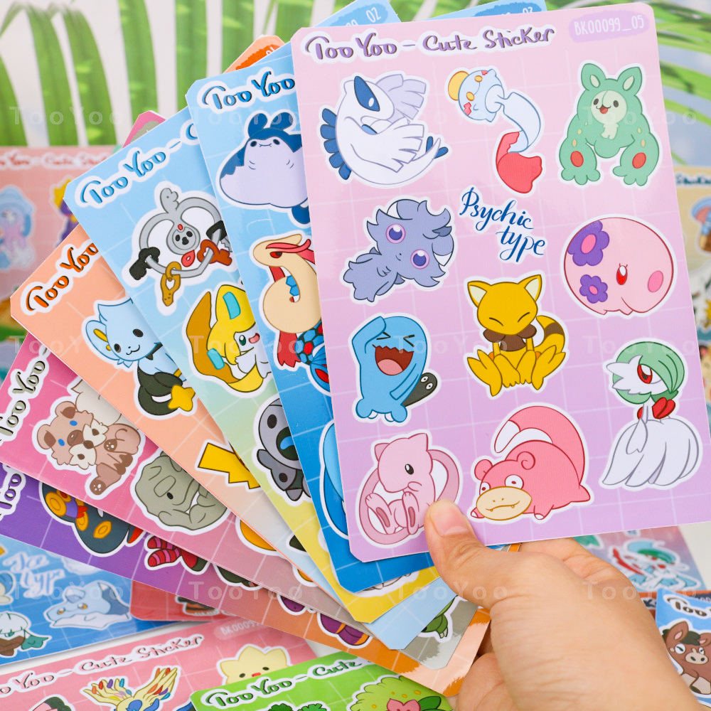 Tấm sticker phân loại các Pokemon dễ thương cute TooYoo BK00099