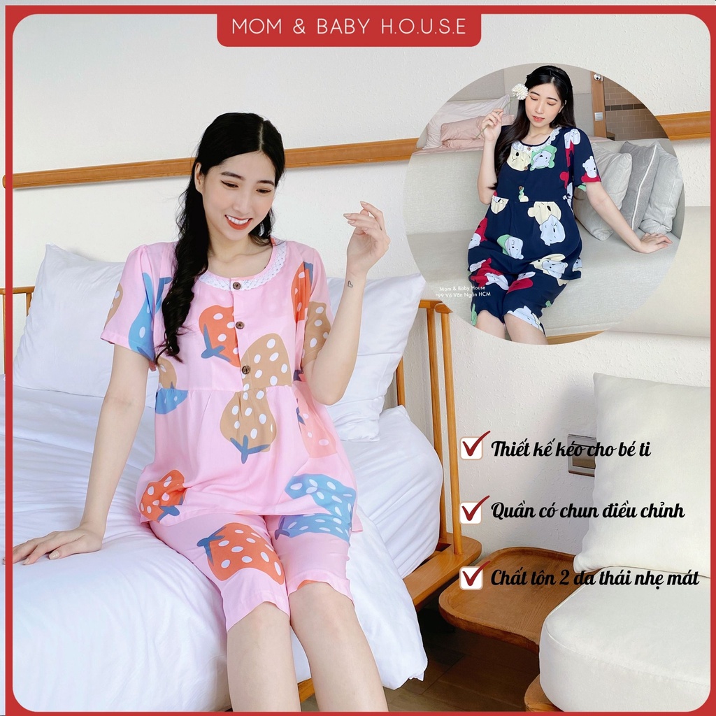 Bộ đồ bầu tôn 2 da thái lững mặc nhà có thiết kế cho bé ti viền ren siêu mát