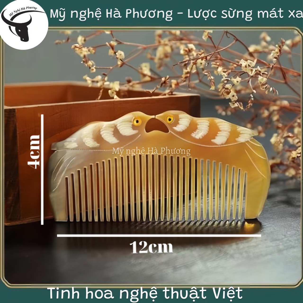 Lược sừng chạm hình đôi chim - bỏ túi xách cực kì tiện lợi, làm quà tặng ý nghĩa