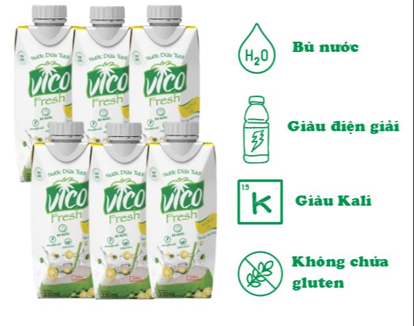 Combo 6 Hộp Nước Dừa Vico Fresh Vị tắc 330ml - Tươi Mát Dễ Uống