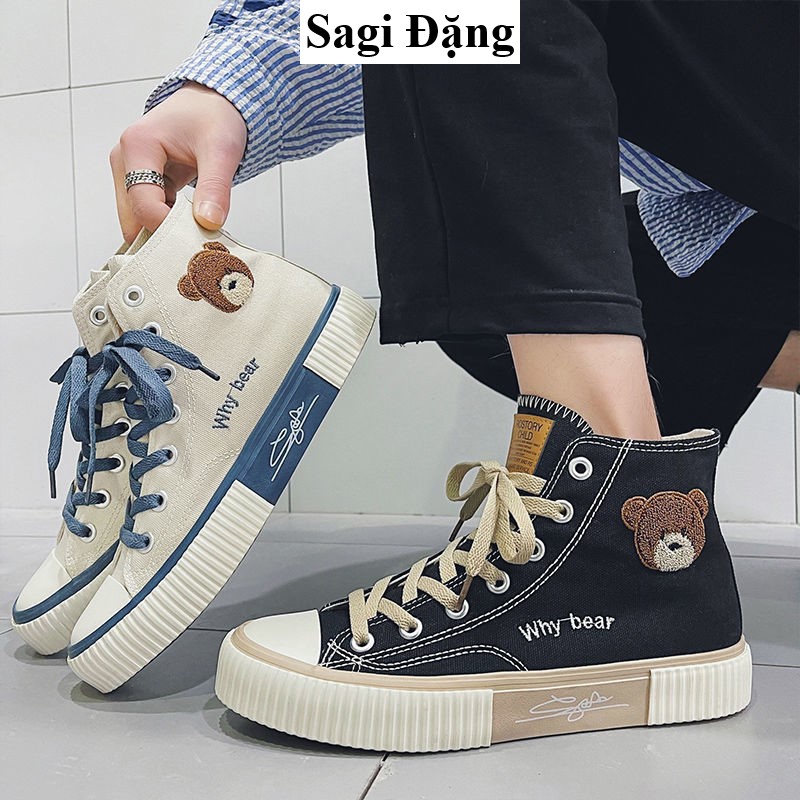 Giày thể thao bata nữ ulzzang cv cổ cao hình gấu full box giày học sinh đế bằng vải canvas