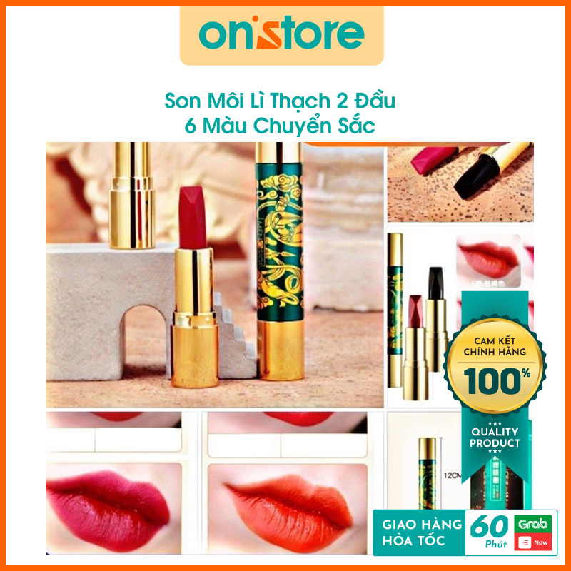 Son môi lì thạch 2 đầu 6 màu chuyển sắc thời thượng, son môi lỳ đổi màu hàng chính hãng nội đia trung, son môi lâu trôi