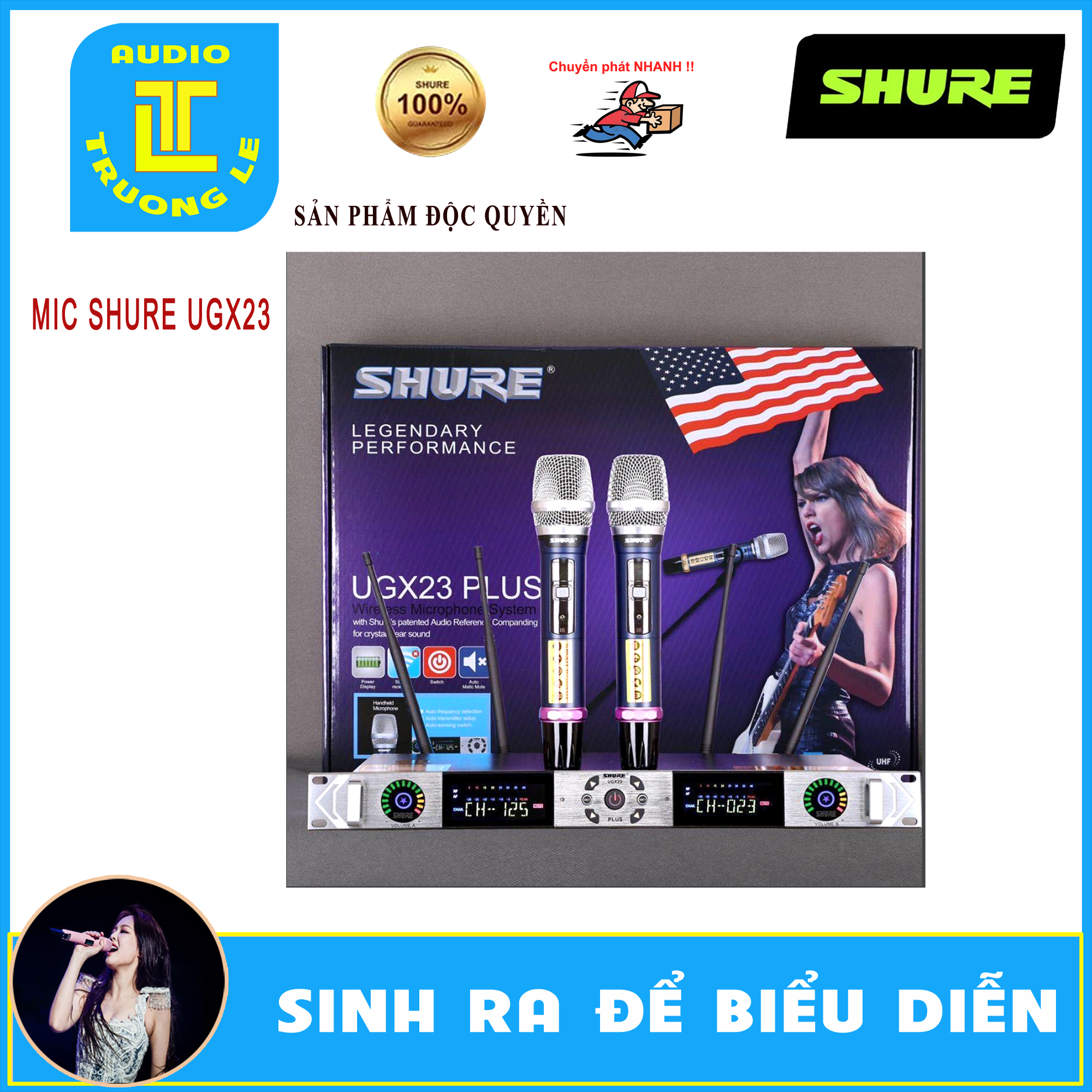 MICRO Không dây cao cấp SHURE UGX 23 PLUS - Phiên bản cao cấp chống hú chống rít hít mic hát hay - Micro vỉ tím chính hãng - Micro karaoke sự kiện - Mic karaoke gia đình bán chạy - Trường Lệ Audio