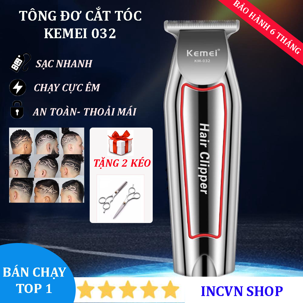 (Tặng 2 Kéo Cắt Tỉa)Tông Đơ Cắt Tóc Gia Đình Chuyên Nghiệp, Tăng Đơ Cắt Tóc Cho bé KEMEI 032 - CHÍNH HÃNG [BẢO HÀNH 6 THÁNG] Tông đơ cạo viền tóc, tông đơ hớt tóc trẻ em, người lớn tiện lợi khi tỉa cắt tóc tại nhà