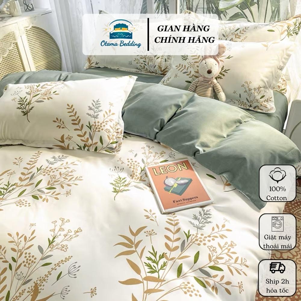 Bộ chăn ga gối nệm 4 món cotton poly họa tiết hoa nhí vintage Hàn Quốc Otama Bedding drap bo chun đủ size 1m6 1m8 2m