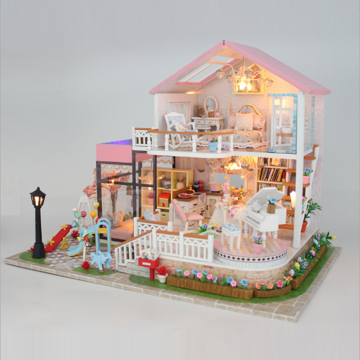 Mô hình nhà DIY Doll House Sweet Words Kèm Mica Chống bụi, Bộ dụng cụ, Keo dán và Bộ phát nhạc