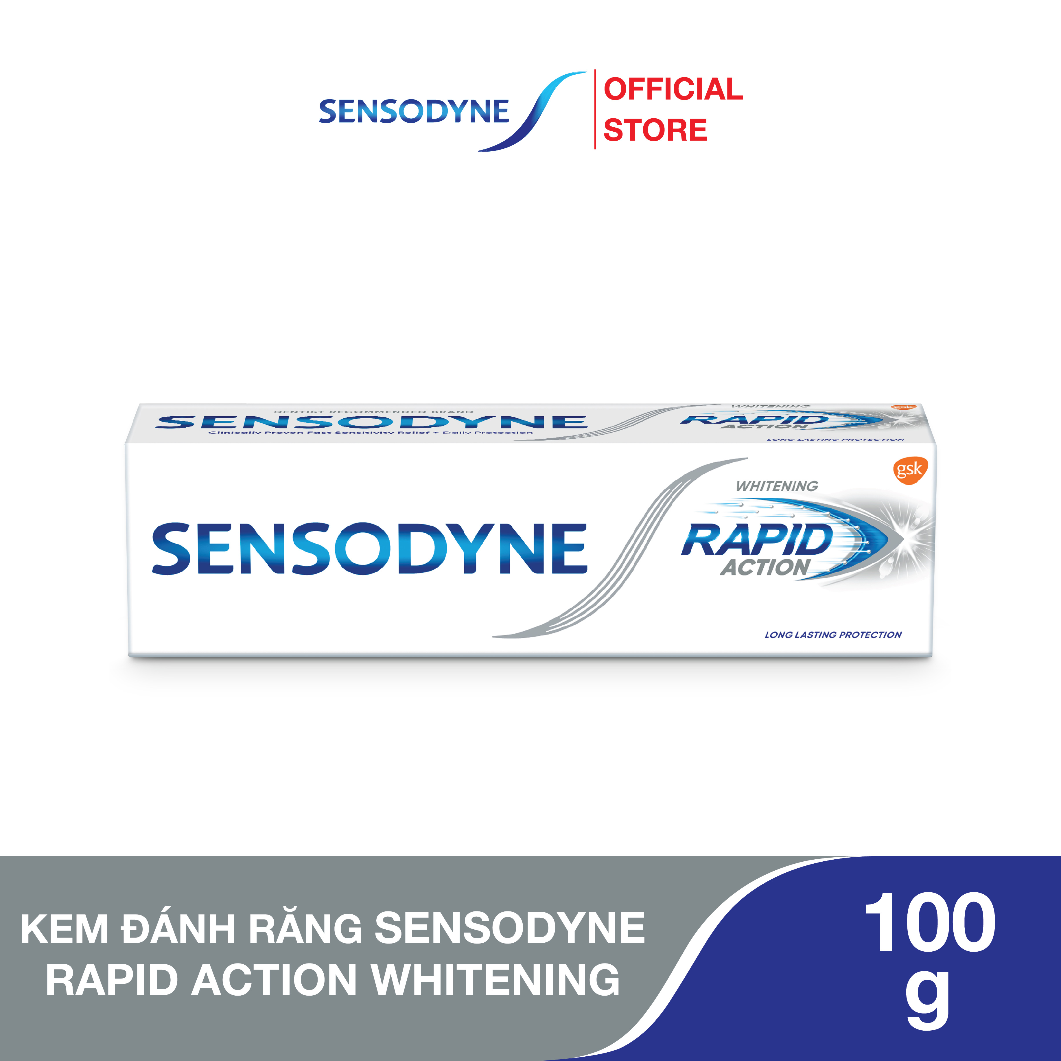 Kem đánh răng SENSODYNE Rapid Action Whitening 100g giúp giảm ê buốt nhanh và làm trắng răng tự nhiên