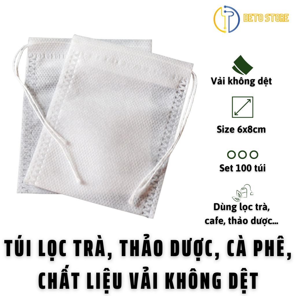 Túi lọc trà chất liệu vải không dệt chuẩn thực phẩm, kèm dây rút nhiều kích thước dùng lọc trà lọc cafe nấu thảo mộc tiện lợi an toàn