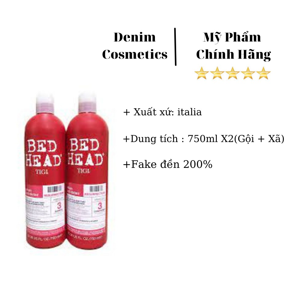 [TIGI BED HEAD] Cặp Dầu Gội - Xả TIGI Bed Head Màu Đỏ Siêu Mượt Tóc Loại 750ml CHÍNH HÃNG